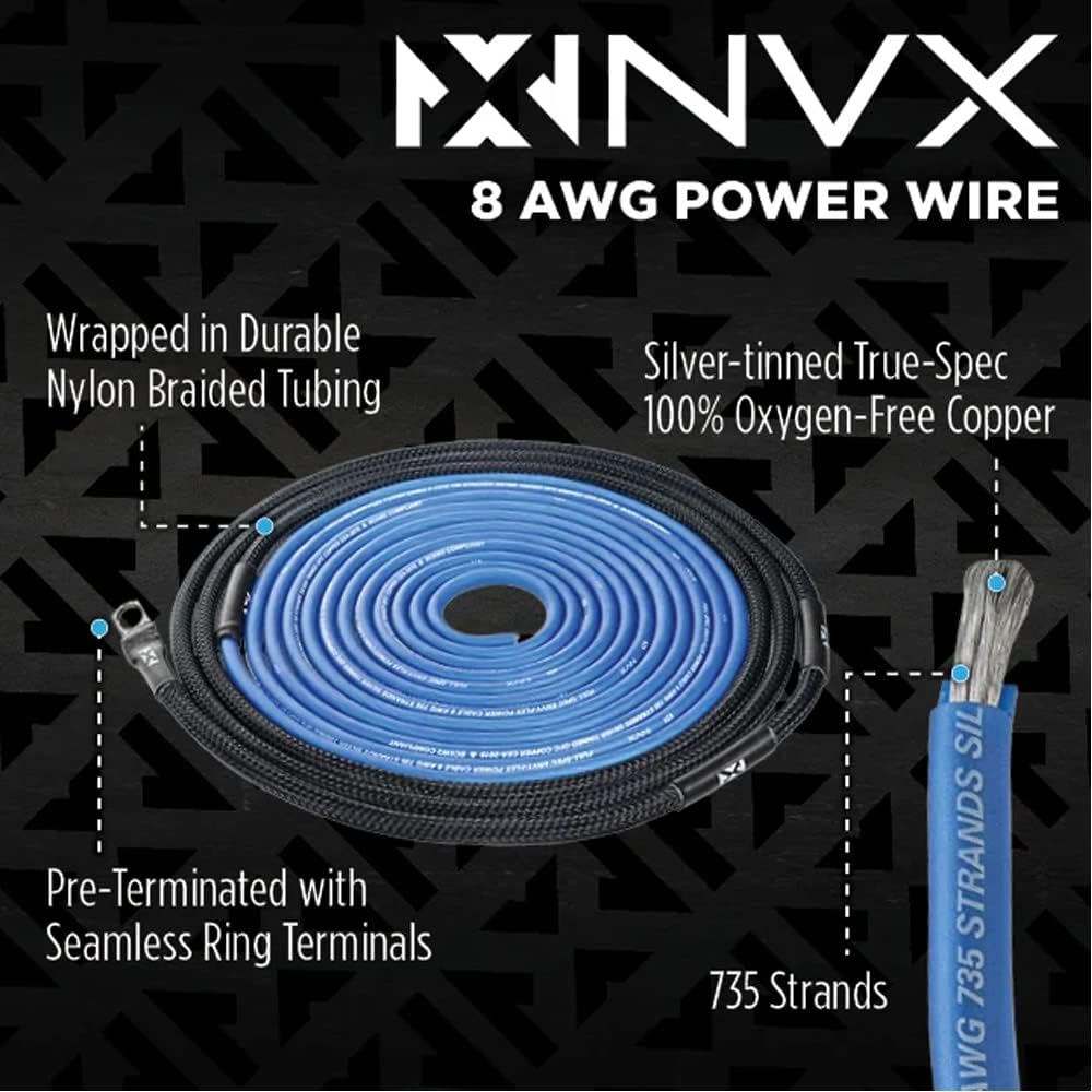 NVX True 8 Gauge AWG 100% OFC Complete Amplifier Wiring Kit with 2-Channel RCA Cable - XKIT82