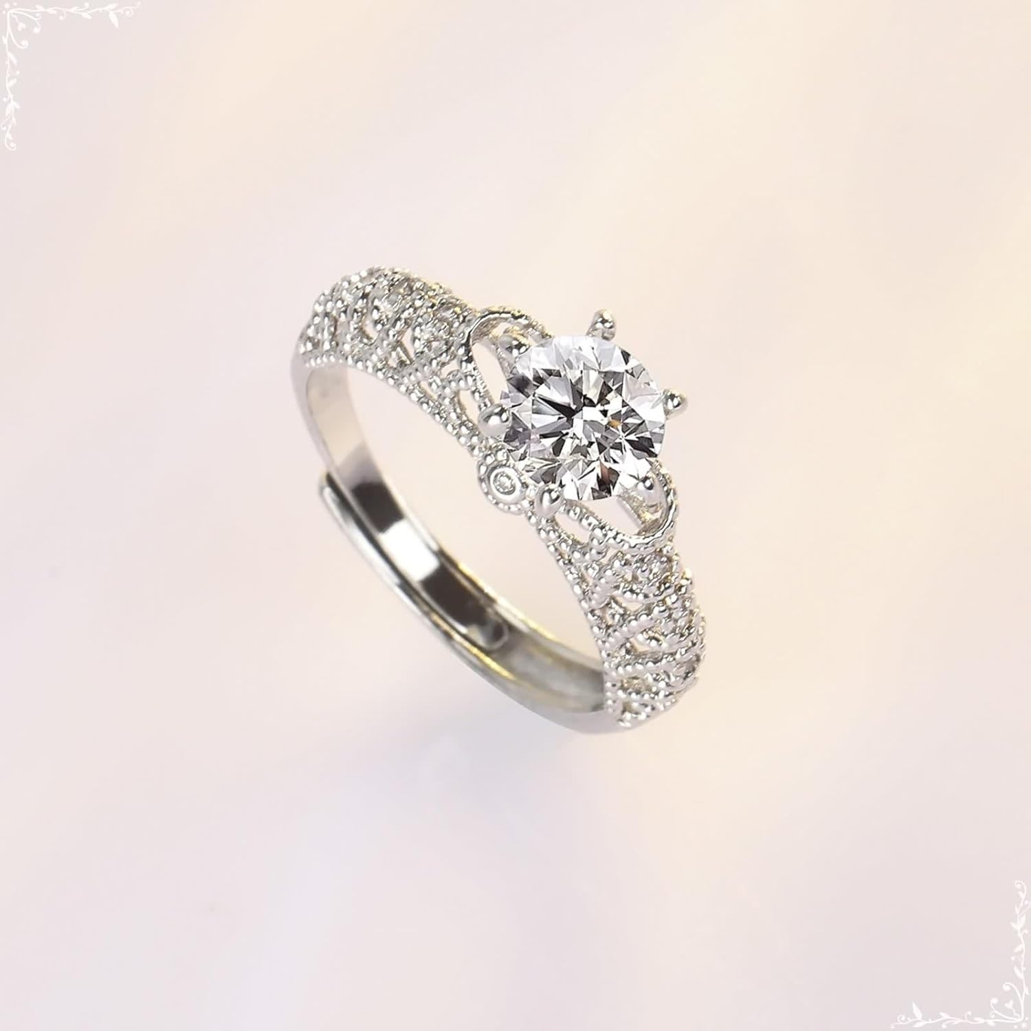 18K White Gold Rings, Eternity Band Moissanite 6 Prongs Silver Ring for Valentine's Day