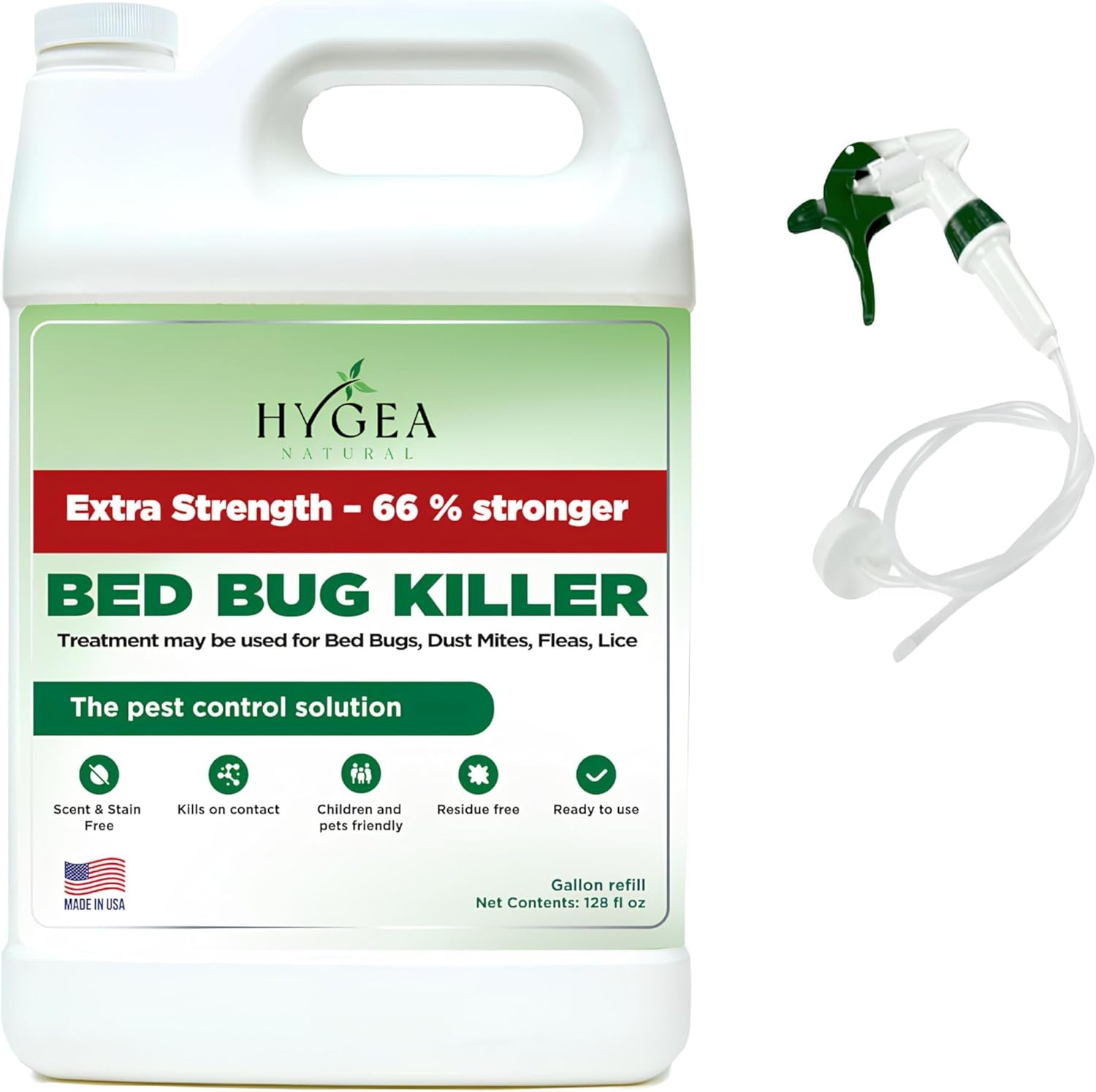 Hygea Natural Extra Strength Bed Bug & Mite Spray- Child & Pet friendly - Stain & Odor Free - 66% Stronger Natural Formula (128 oz)
