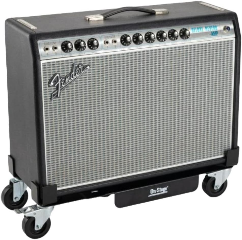 On-Stage AG5000 Amp Glider (Installation-Free Casters for Amplifiers, Rolling-Cart Attachment, Attachable Dolly, Amp Roller, Adjustable Length and Width, Solid Wheels, Heavy-Duty Steel, Black)