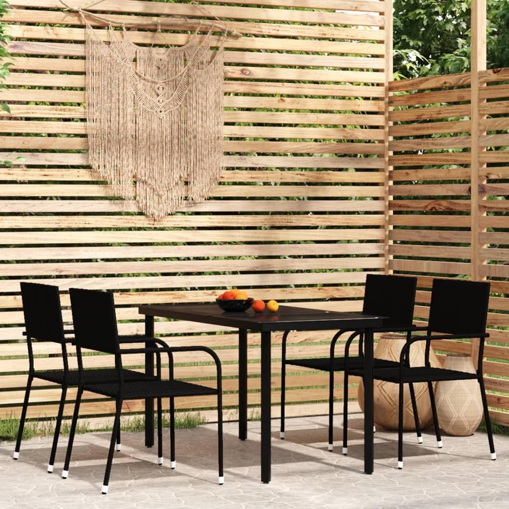 5 Piece Patio Dining Set Black,Patio Dining Set with Glass Table and Stackable PE Rattan Chairs Patio Furniture Sets, Outdoor Furniture Sets