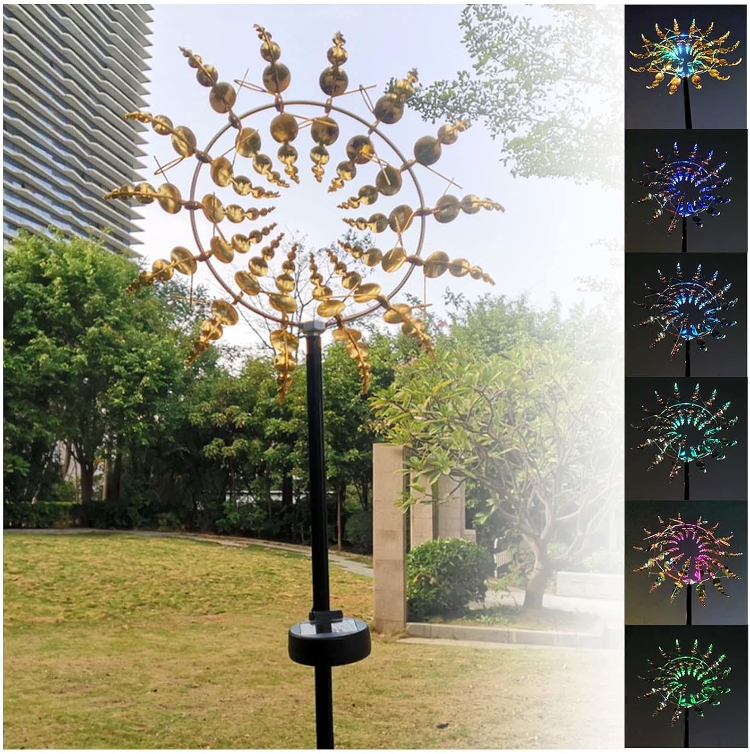 Solar Magical Windmill, Outdoor Spinners 3D Wind Powered, 13.4 x 71in Wind Art,Gold