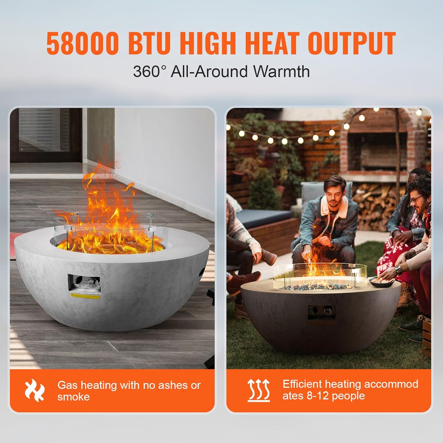 Happybuy Propane Fire Pit, Outdoor Concrete, 39 in Tabletop, Lava Rocks, Lid, Rain Cover, Adjustable Flame