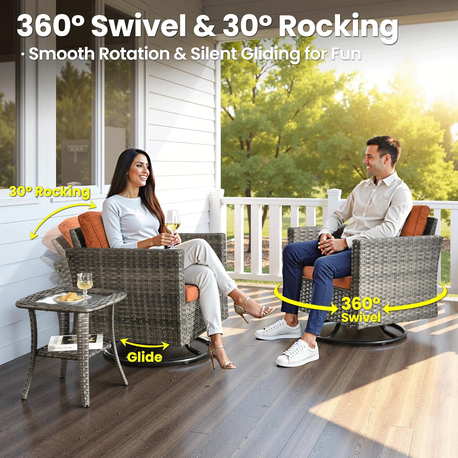 ovios 10 Pieces Patio Furniture Set with Swivel Chairs Rocking Gliders, 54