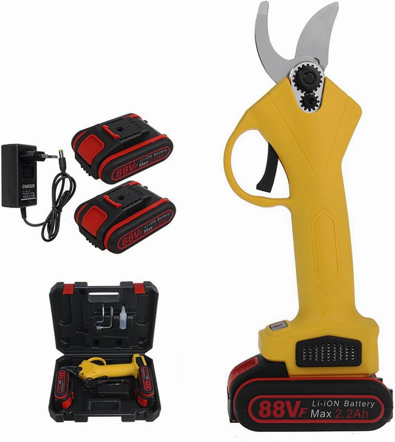 Cordless Electric Pruning Scissors Pruning Shears Rechargeable Garden Pruner Secateur Branch Cutter Tool Battery 2Batteries