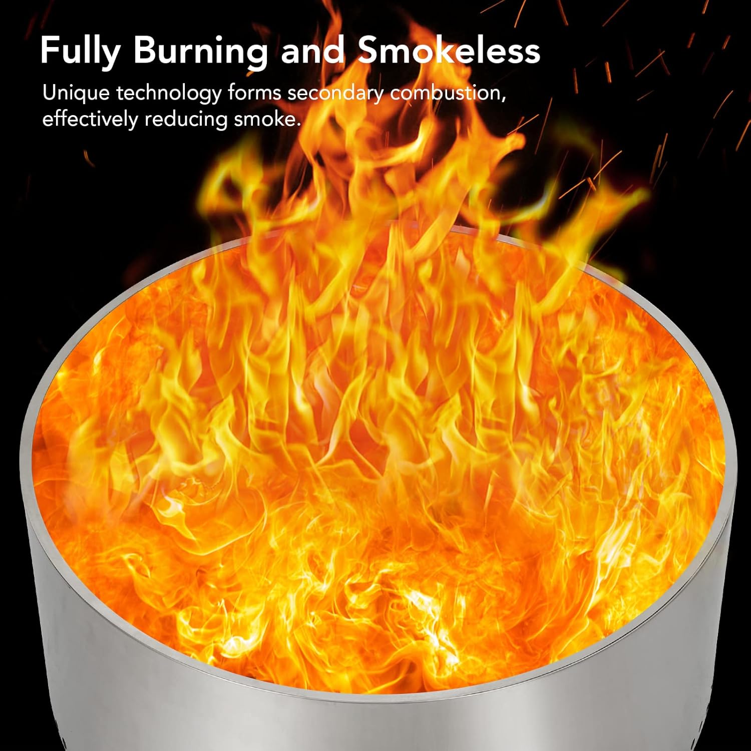 Outdoor Fire Pit Smokeless with Air Switch, Portable Stainless Steel Firepit for Camping Backyard Patio Bonfire - 360° Wide Warmth, Removable Ash Pan, Wood Burning Stove - Silver