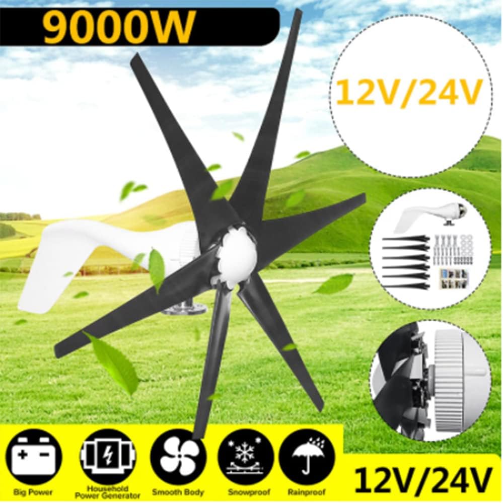 9000W 12V/24V 6 Blade Wind Turbines Wind Generator Horizontal Home Windmill