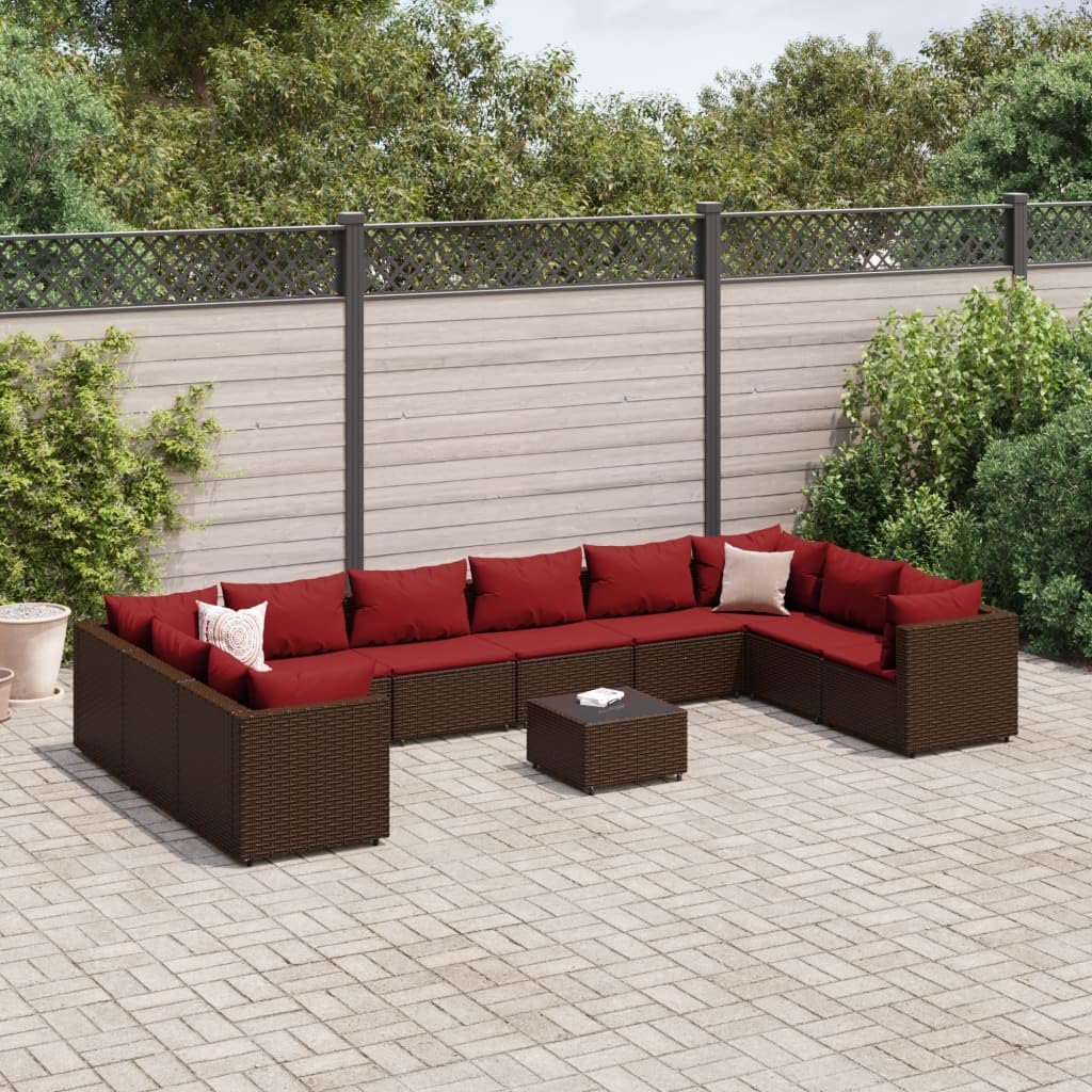Furniture Sets 11 Piece Patio Lounge Set with Cushions Brown Poly Rattan,Comfortable and Durable PE Rattan Outdoor Lounge Furniture with Modular Design Garden Conversation Sets