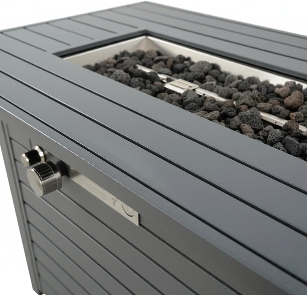 11'' H x 42'' L Steel Propane Outdoor Fire Pit Table with Lid