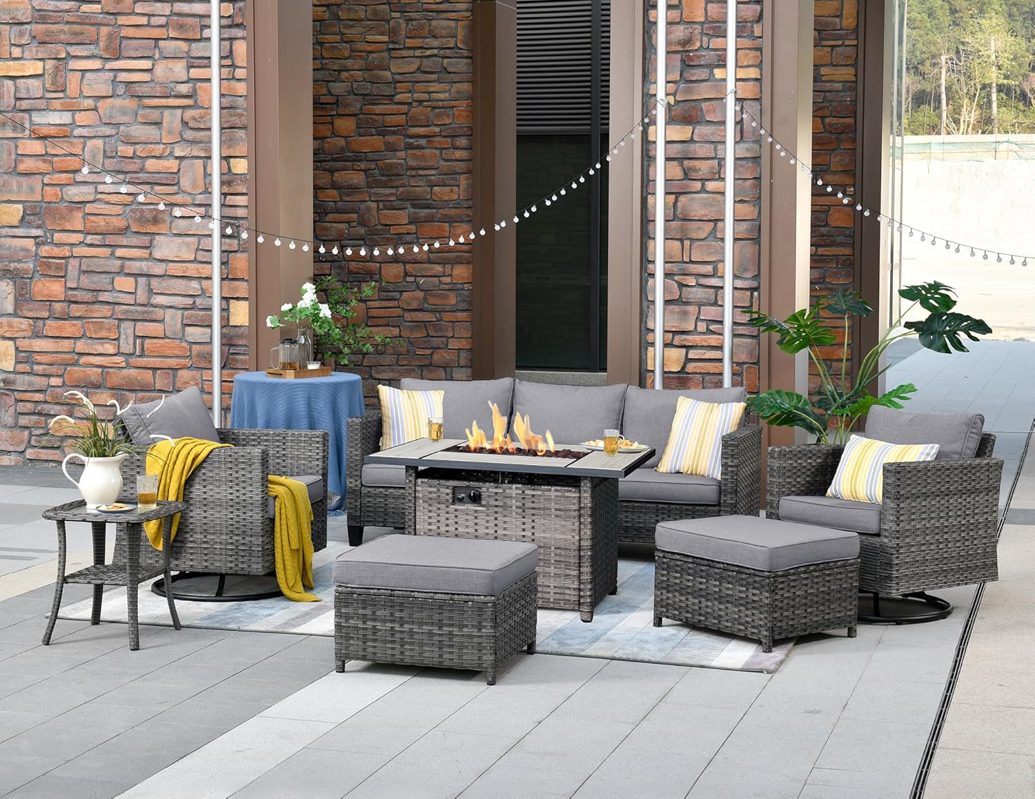 HOOOWOOO Outdoor Patio Furniture Sets 7 Pieces Patio Conversation Sets Weather Resistant Wicker Sofa Seating Set with 42