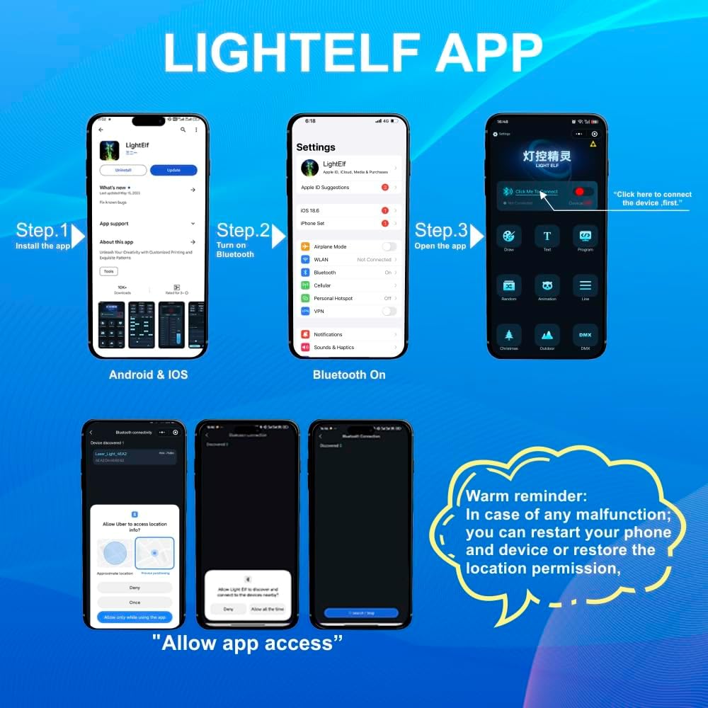 DJ Laser Light with App Control, 3D Animation Stage Laser Machine Projector, Support Custom Drawing, Text Playback, Personalized Program, DMX Music Sound & Remote Laser for Party, Disco, Club, Bar