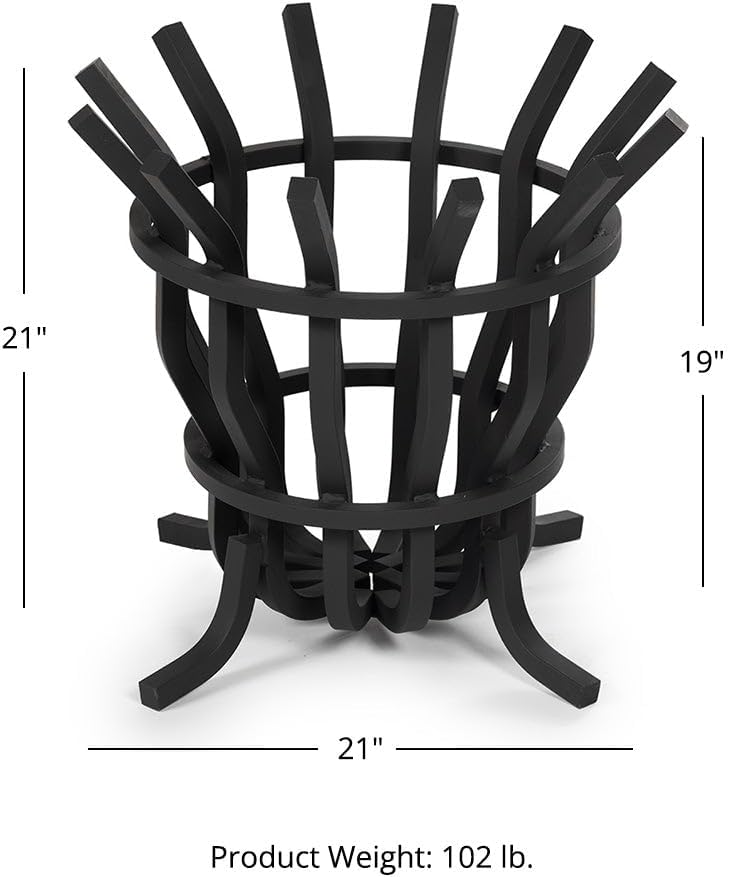 Ash & Ember High Efficiency Fire Pit Basket, Self-Feeding Grate for Larger Flames with Fewer Logs, Self-Tending Outdoor Fire Pit Grate, Thick Solid Steel Construction with Heat-Resistant Paint