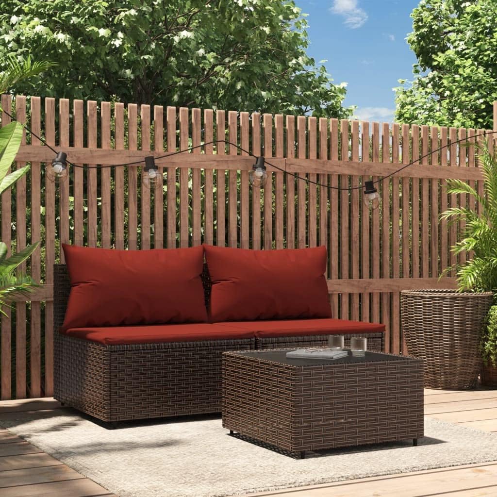 3 Piece Patio Lounge Set with Cushions Brown Poly Rattan,Premium Patio Lounge Set: WeatherResistant PE Rattan Outdoor Furniture for Relaxation and Dining Patio Furniture & Accessories, Outdoor Seating