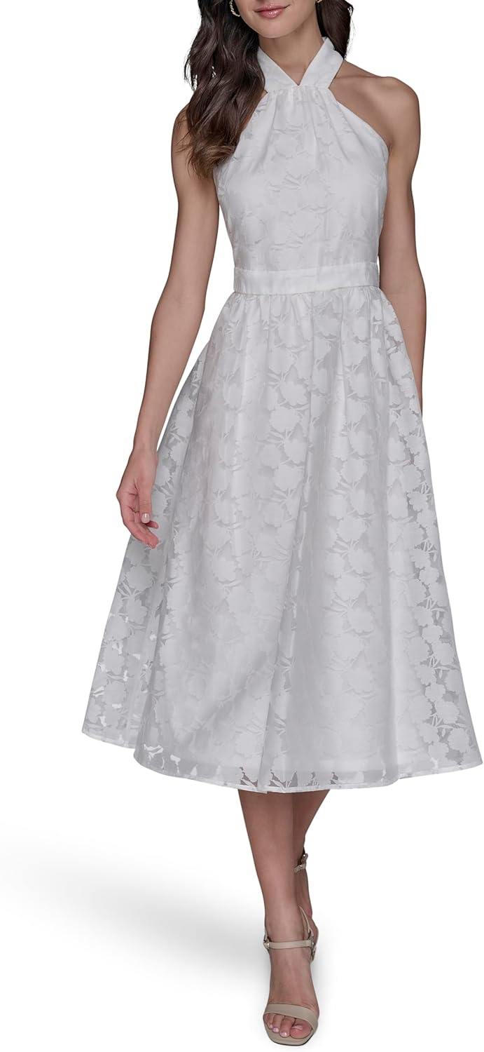 Karl Lagerfeld Womens Sleeveless Halter Neck Midi Dress