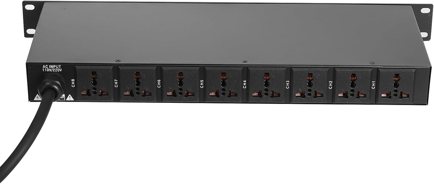 10 Outlet Power Sequencer Conditioner,30A 277VAC 6000W Rack Mount Pro Audio Digital Power Supply Controller Regulator w/Voltage Readout, Surge Protector, for Movie Theaters, Weddings