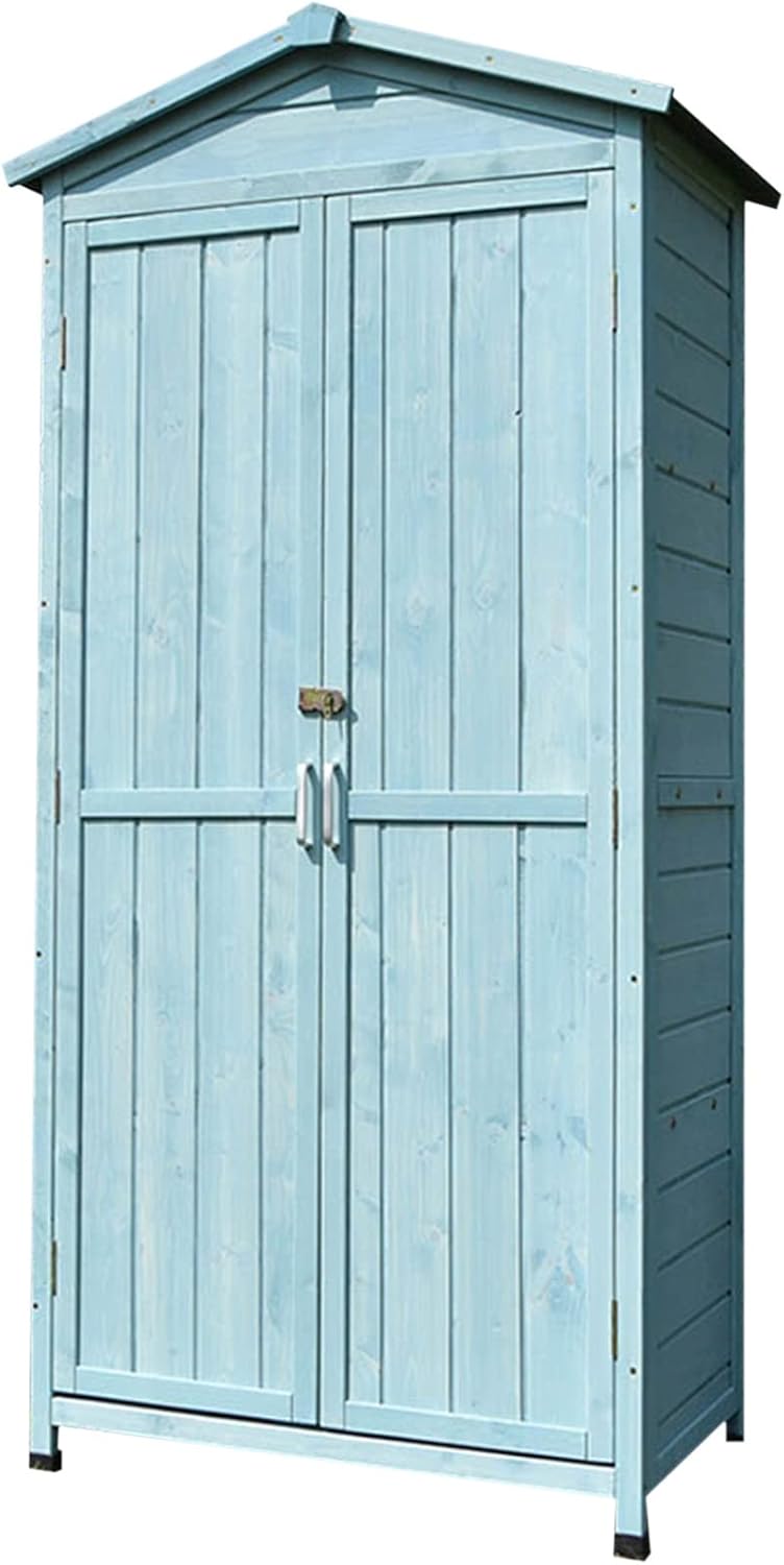 Wooden Outdoor Storage Shed with Large Capacity, Tall Garden Tool Storage Cabinet, Waterproof Garden House for Patio Furniture, for Outside, Backyard (A)