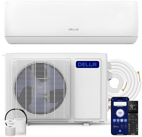 DELLA Motto Series 12000 BTU 17 SEER2 230V Mini Split AC, Cools Up to 550 Sq.Ft, Compatible with Alexa and Wifi, Ductless Inverter System Air Conditioner, Pre-Charged Heat Pump and 16.4ft Kits