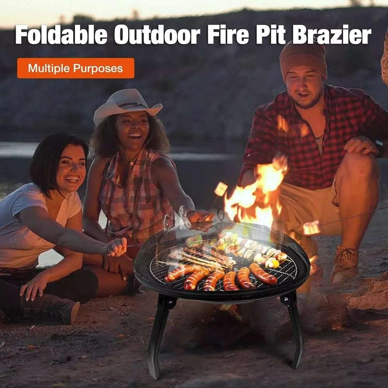 2-in-1 Fire Pits & Grill,Outdoor Metal Fire Bowl,Charcoal/Log Wood Burning Heater,w/Spark Screen,Fireplace Poker,Grate