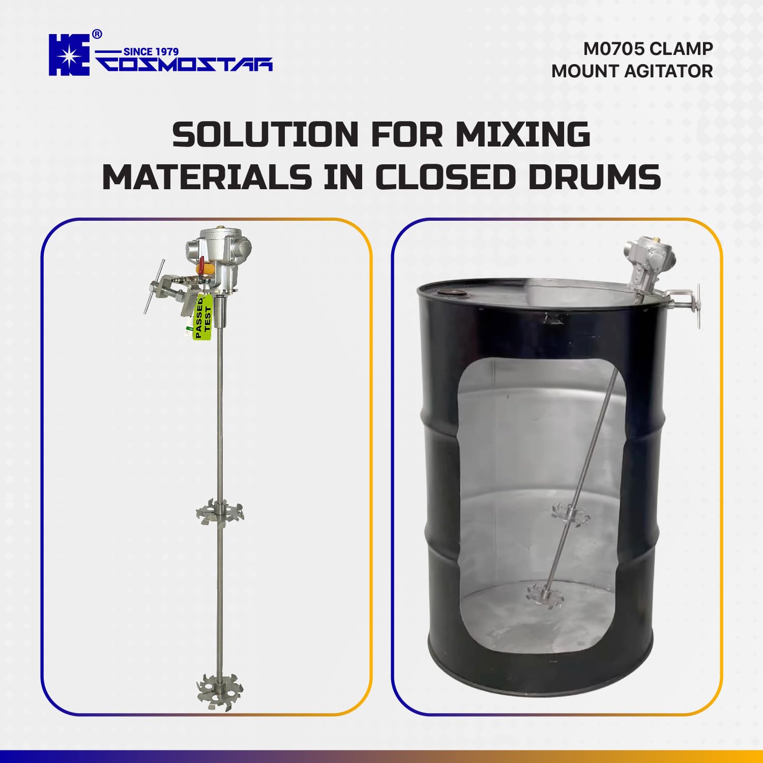 COSMOSTAR 55 Gallon Pneumatic Agitator Clamp Mount Tank Barrel Drum Mixer | Drum Mixer 55 Gallon, Paint Agitator, Pneumatic Bracket Mixer, Paint Stirring Machine Bracket Air Agitator Paint Mix Tool