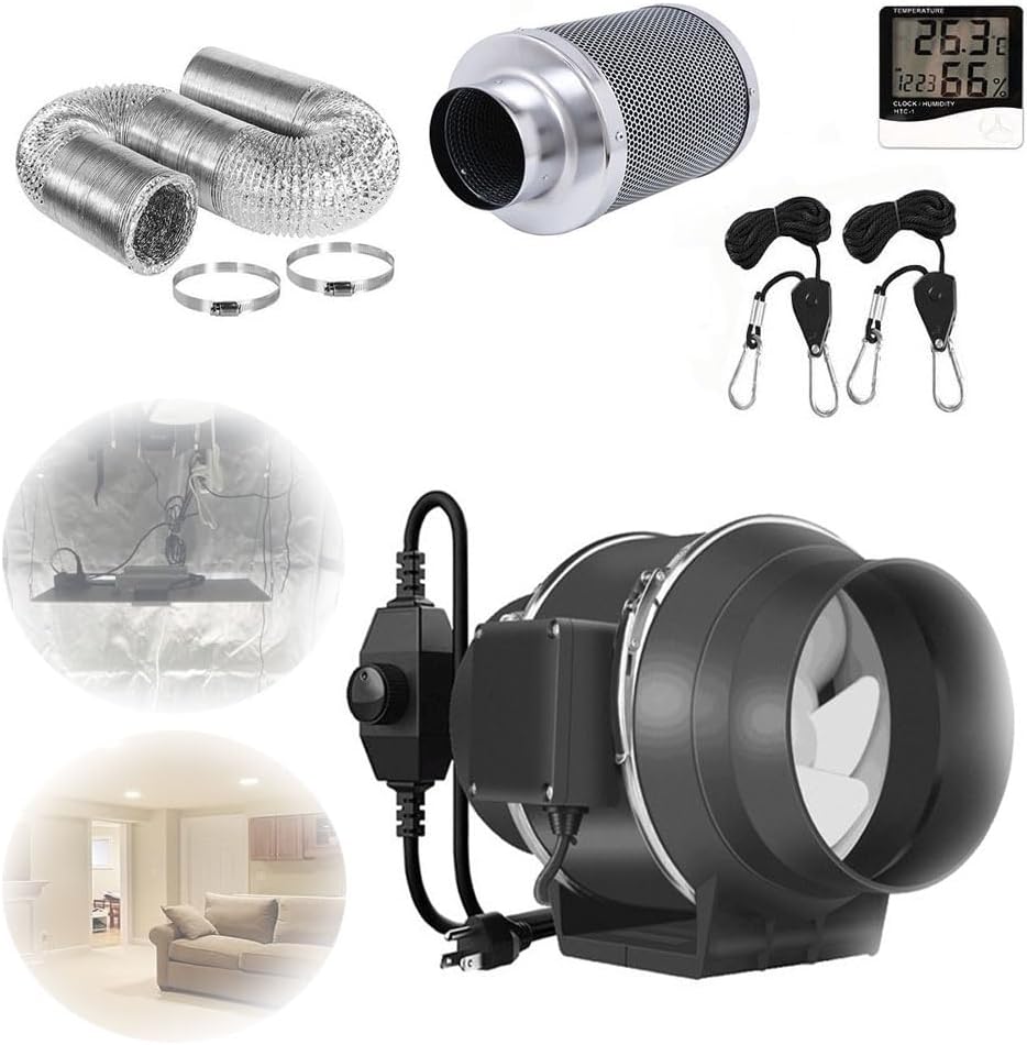 JOSBY 8 Inch Quiet Inline Duct Fan, Household Kitchen Fume Ventilation Fan, Ventilation Exhaust Fan, 29-33dB Noise, for Heating Cooling Booster, Grow Tents, Hydroponics, Exhaust Blower