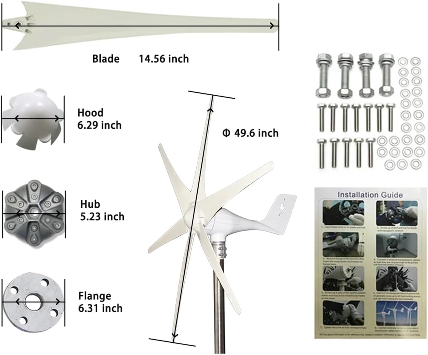 Wind Turbines, Small Wind Turbine Free Energy 3kw 3000w 48v 24v 12v 5 Blades Windmills RV Yacht Farm for Home Use(24V)