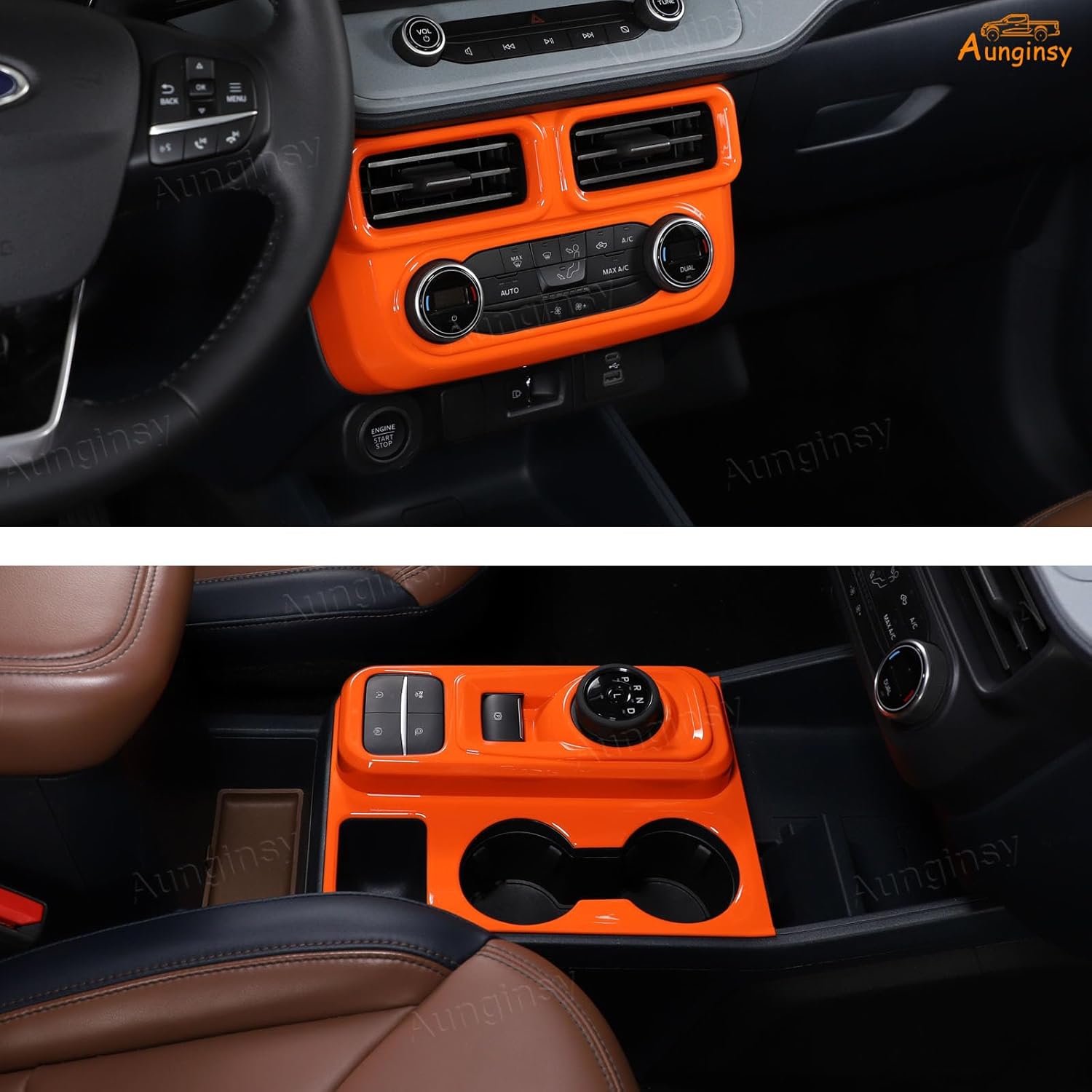 Car 8Pcs Center Console Decoration Kit Compatible with Ford Maverick 2022-2024 Central Control A/C Volume Switch/Outlet Vent/Gear Shift/Steering/Navigation Panel Protector Cover Interior Accessories