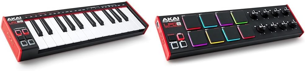 Beat Maker Bundle - AKAI Professional LPK25 and LPD8 - USB MIDI Keyboard with 25 Synth Keys and USB MIDI Controller with 8 Responsive RGB MPC Drum Pads, with Music Production Software