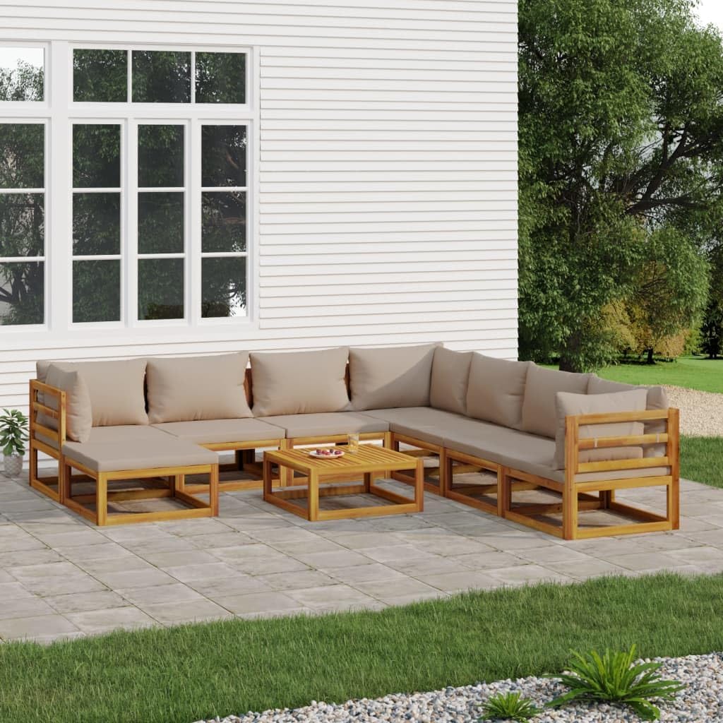 9 Piece Patio Lounge Set with Taupe Cushions Solid Wood,Acacia Wood 9Piece Outdoor Patio Furniture Set with Comfy Cushions and Modular Design for Backyard and Garden Patio Furniture Sets, Outdoor Furn