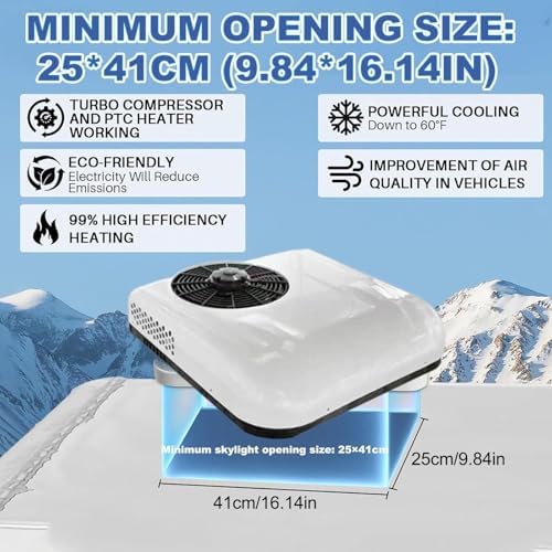12V/24V DC Rooftop Air Conditioner for Campervans & Buses, Powerful 450m³/H Airflow, Cooling & Heating System, Ideal for Vehicles, Energy-Efficient Climate Control