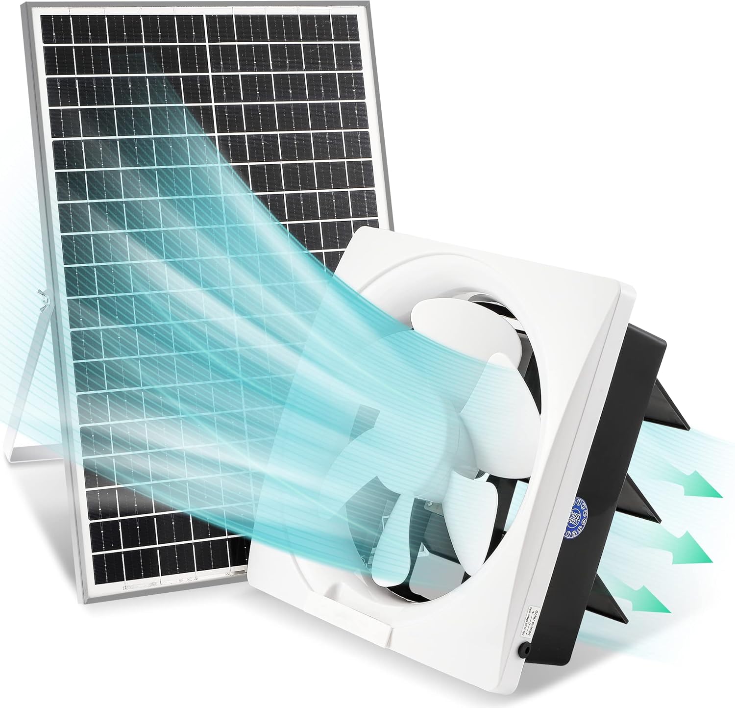 Solar Powered Exhaust Fan Kit, 30W Solar Panel + 10'' High-airflow Shutter Exhaust Fan, Ventilation Solution for Greenhouse, Sheds, Chicken Coops, Pet Houses, RVs, Garages, Attics