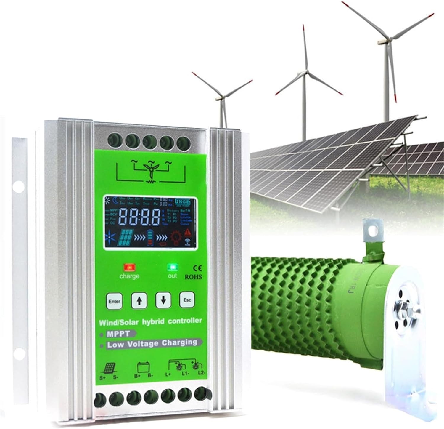 Wind Solar Hybrid Charge Controller,12V/24V/48V Auto Switch Regulator MPPT Wind Solar Hybrid Boost Controller for Wind Turbine Generator Charger (10000w 24V/48V)