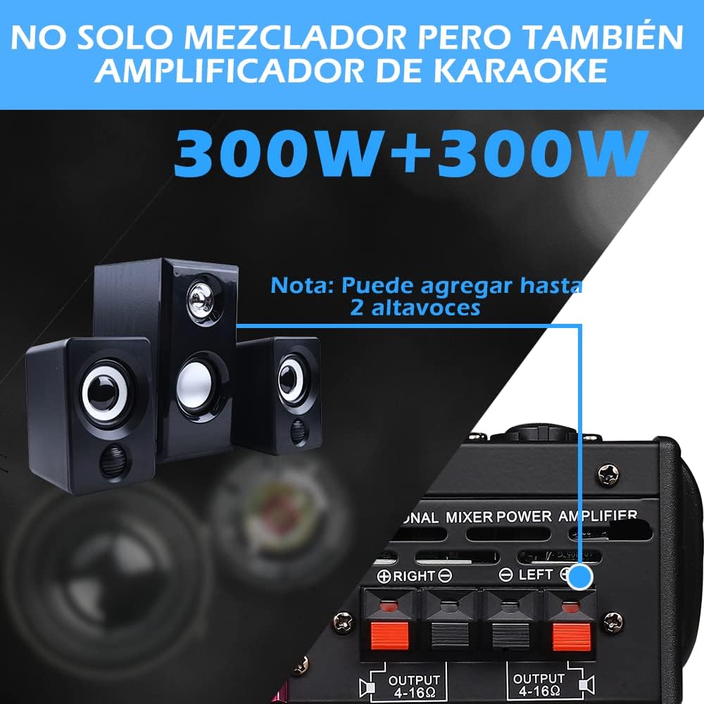 BOMGE 6 Channel dj powered audio sound mixer amplifier,100 W Stereo Speaker Home Audio Receiver effects, 48V phantom Power, USB, Bluetooth ，for home theater system, Karaoke, Streaming