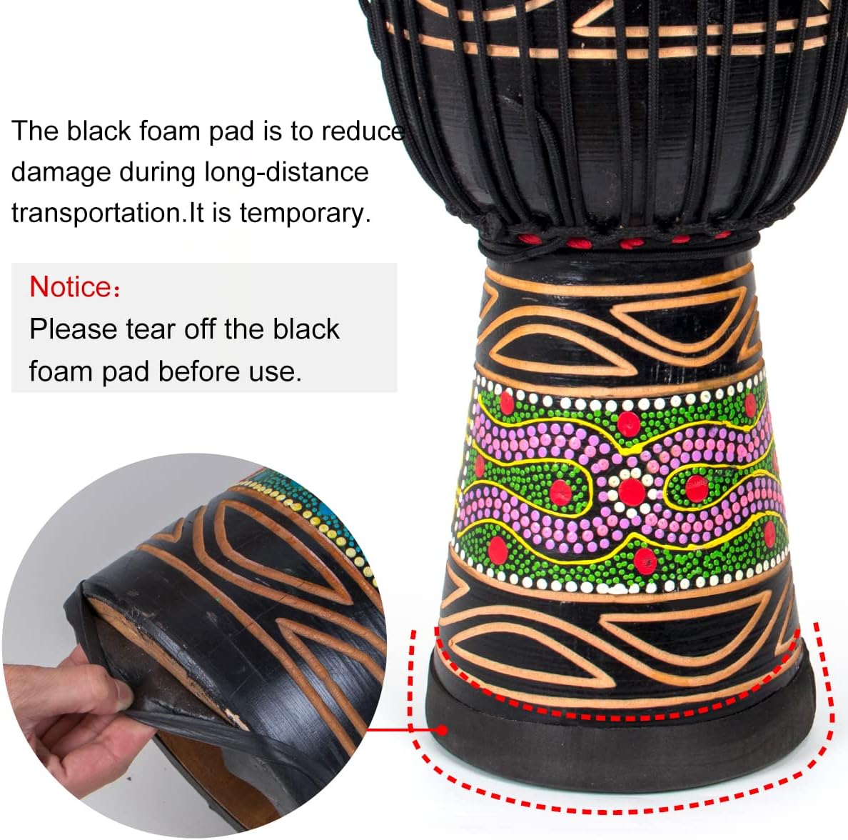 Djembe Drum, AKLOT African Drum Hand-Painted 10'' x 20'' Mahogany Goatskin Drumhead for Starter Beginners Adult for Over 8 Years Old