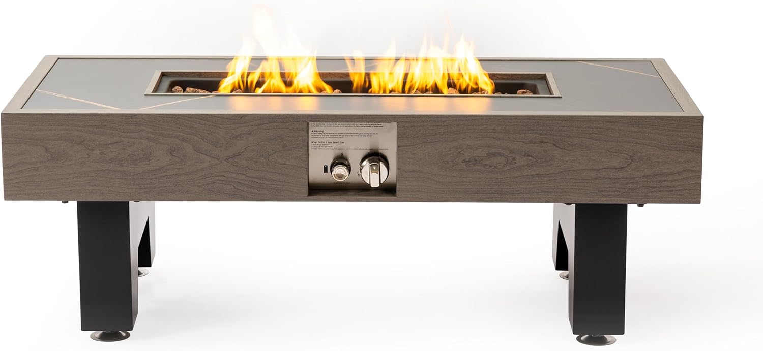 42 Inches Grey Wood Fire Pit Table – Indoor/Outdoor Fire Pit for Living Room, Patio, Backyard – Stylish & Functional Fireplace Table (1 Doors)