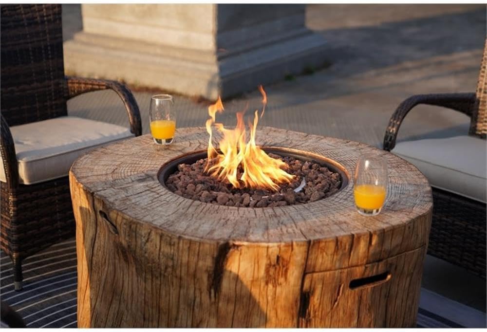 Pemberly Row Brown Aluminum Patio and Outdoor Round Firepit with Rain Cover