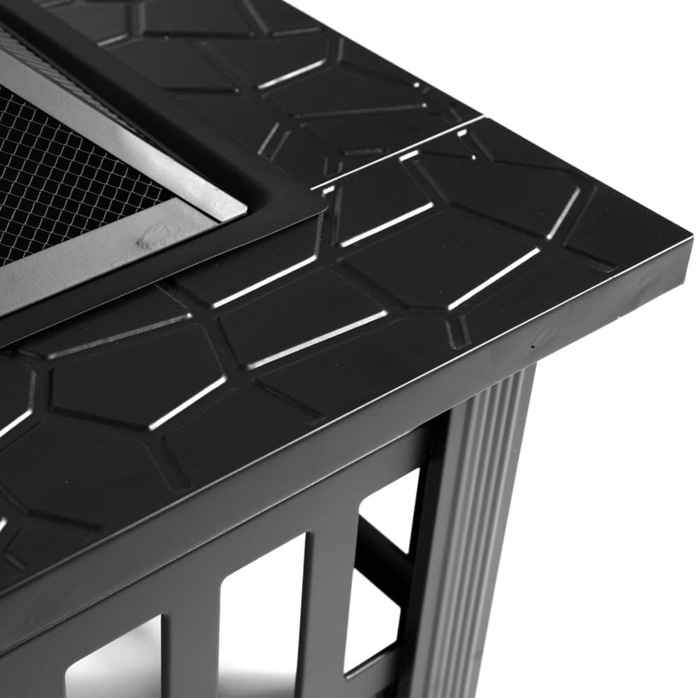 Outdoor Fire Pit Table 32 Inch Square Metal Wood Burning Outdoor Stove with Portable Design for Backyard Patio Camping Bonfire