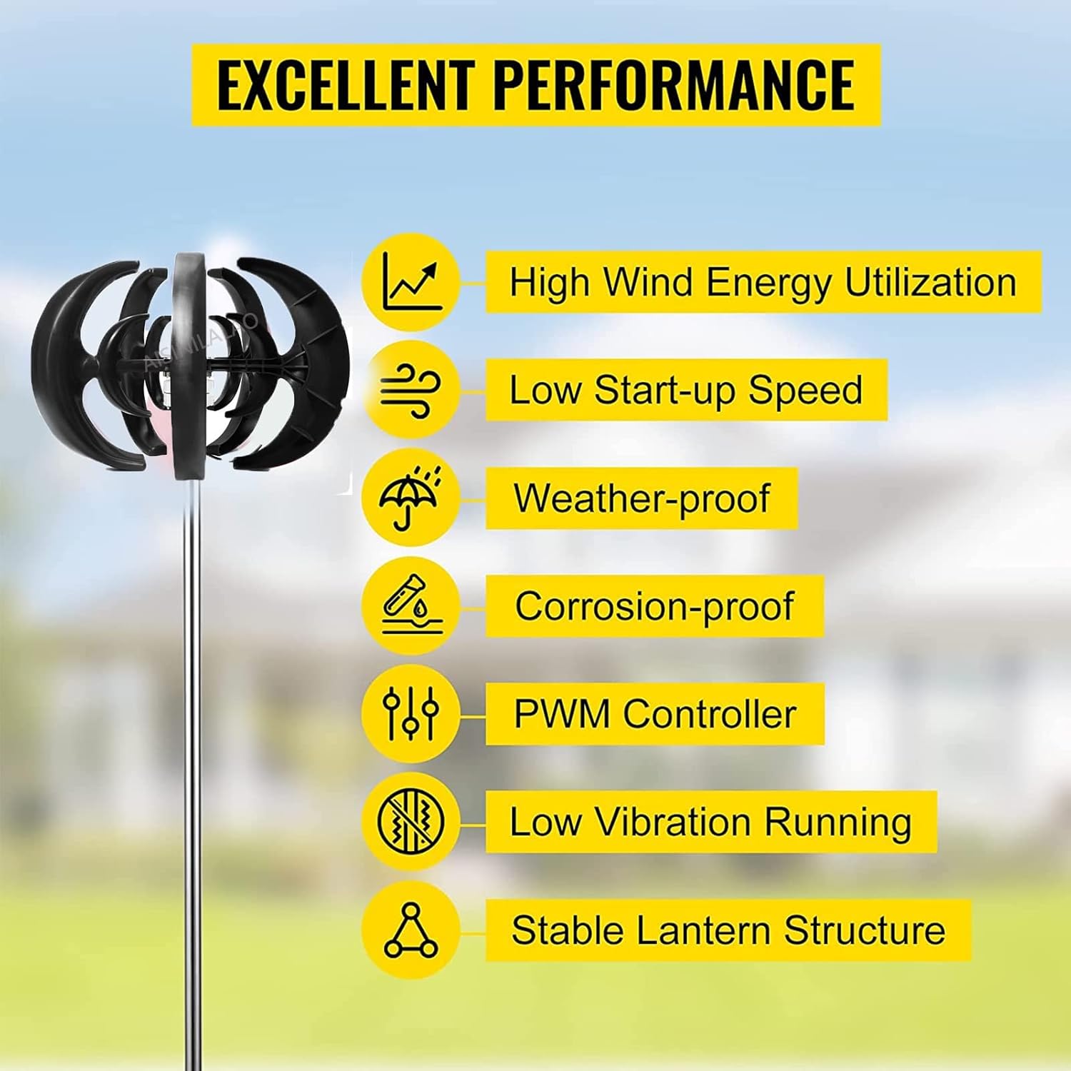 Efficient 12000W Wind Turbine Generator Kit, 12V 24V Free Energy Windmill Vertical Axis Wind Turbine Generator 3 Phase Generator for Home Use (Color : 48V)