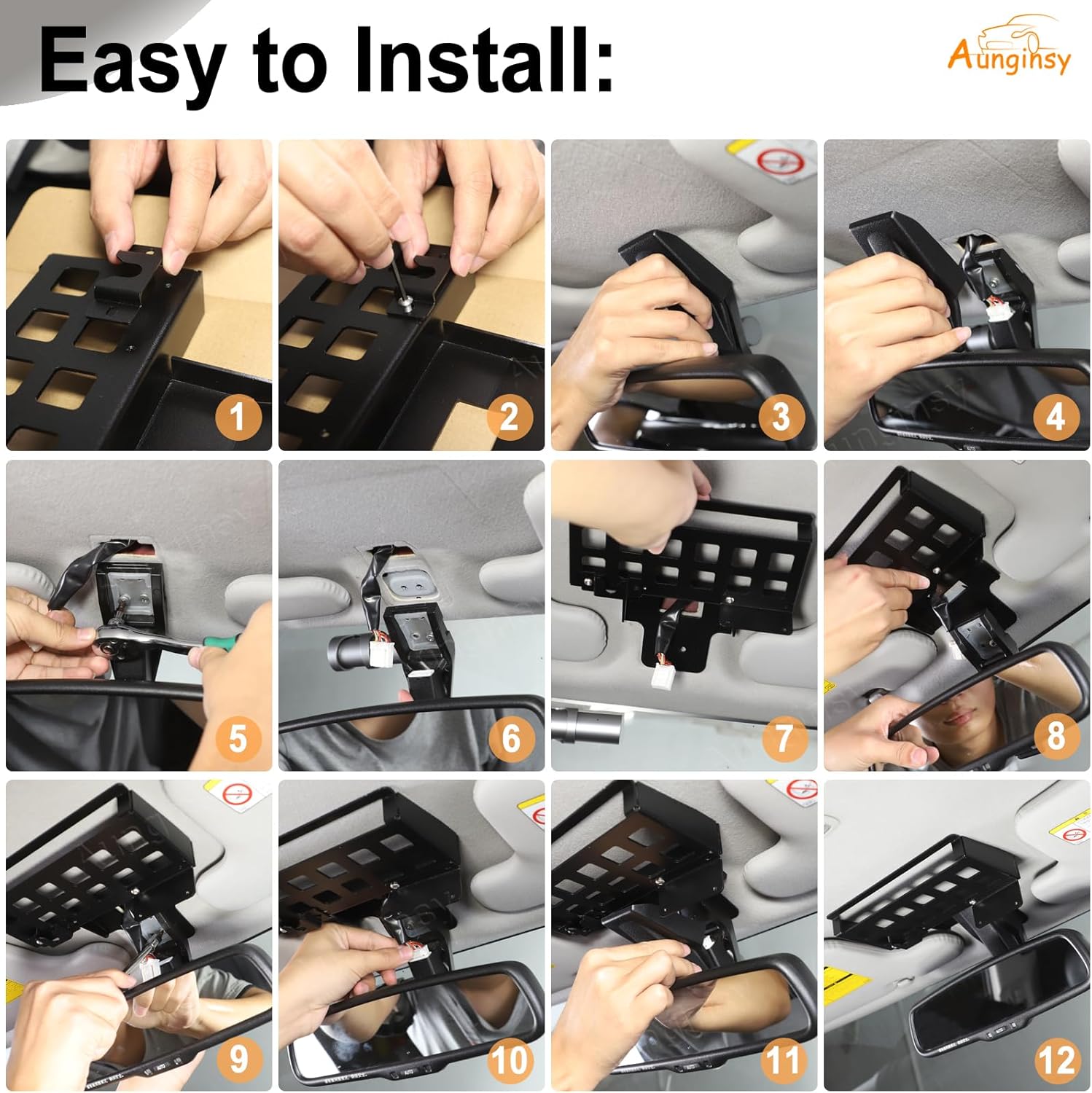 Aunginsy Inner Rearview Mirror Storage Rack Shelf Compatible with Toyota FJ Cruiser 2007-2021 Car Roof Rearview Mirror Multifunctional Storage Box Mount Frame Organizer Tray Expansion Accessories