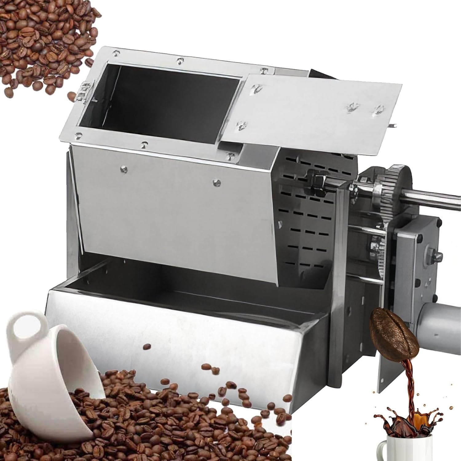 Electric Drum Type Coffee Roaster Machine 5 to 55 RPM Glass Window w/Thermometer &Shovel for Peanut Sesame Wheat Chestnut 3.4L