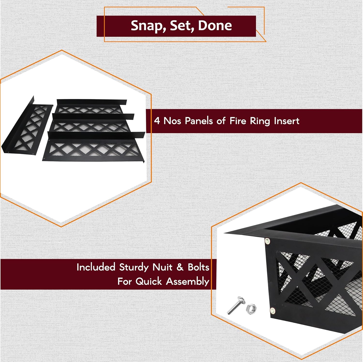 FEBTECH Portable Fire Pit Ring Square - Solid Carbon Steel 36 Inch Square Fire Ring Insert with Crossweave Design & in-Built Spark Protective Mesh – Perfect for Outdoor Gatherings & Camping Bonfires