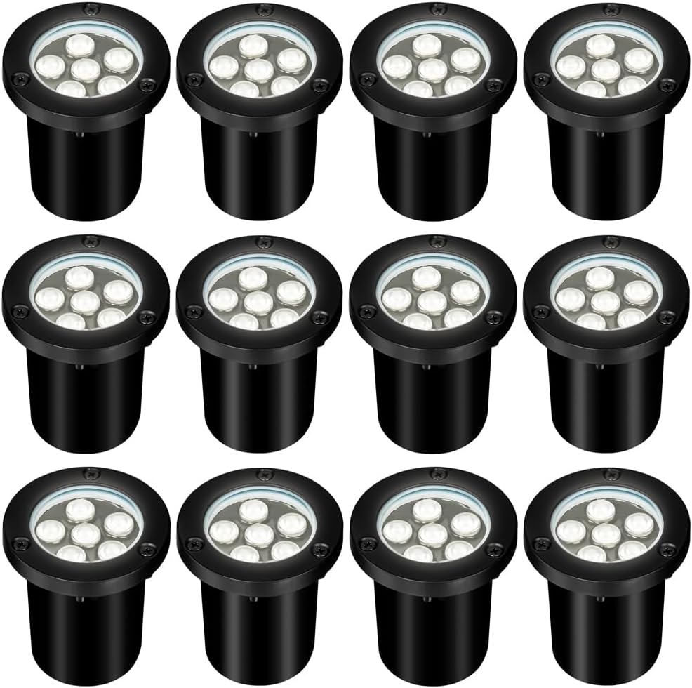 6W LED Landscape Lights, 120V Well Lights IP68 Waterproof 5500k Cool White Outdoor In-Ground Lights for Yard, Garden Patio, Pathway, 12 Pack