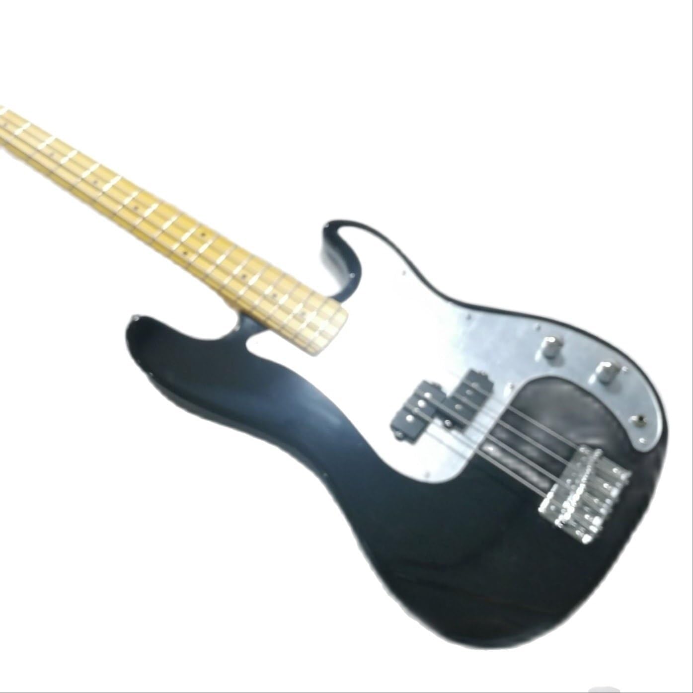 Custom Magic Black Color Precision Bass, Solid Body With Silver Mirror Pickguard, 4 Strings