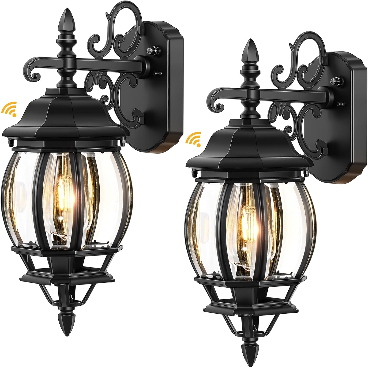 VIANIS Dusk to Dawn Outdoor Lighting Fixture for House, Black Exterior Wall Light Wall Mount Sconce with Tempered Glass, Modern Front Porch Light Lantern for Patio, Anti-Rust Coach Lights for Garage