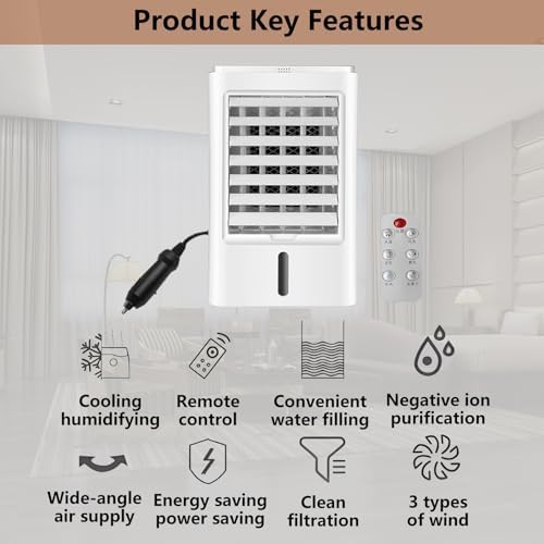 Portable AC Air Conditioner Small Desktop Cooling Fan with 3-Speed and 4 Ice Packs Evaporative Personal Mini AC Remote Control Touch Screen for Car Camping Home Office 24VHomeCar