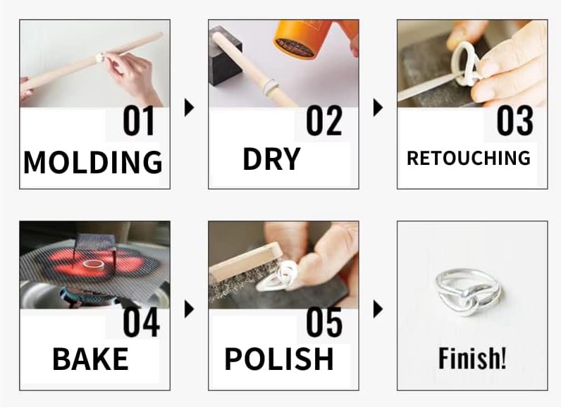 Art Silver Clay for Jewelry Making 20g A-0274 Set of 2 Including 3 Sand Papers. Clay for Rings, Necklaces and Other Accessories