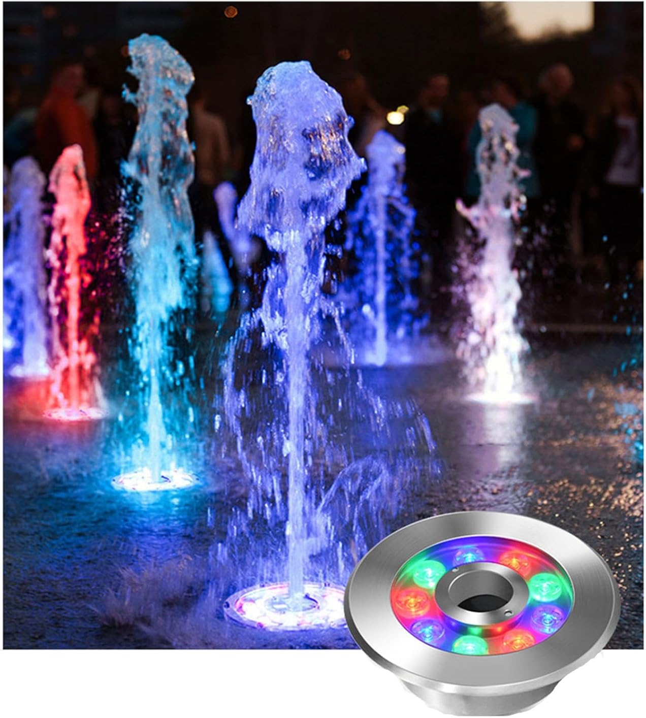 LED Underwater Fountain Light - Submersible LED Pool Lights, 12/24V RGB Underwater Pond Light, IP68 Waterproof Center Hole Color Changing Ring Lights, Stainless Steel Spotlight(A-Warm Light,24W(12V))