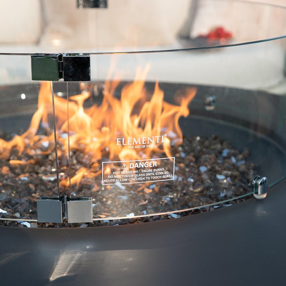Elementi Plus Glass Wind Screen Outdoor Firepit Bowl Wind Guard Round Clear Fire Pit Glass Guard Fireplace Screen Tempered Glass Wind Shield Firepit Accessories - 25.4 x 25.4 Inches