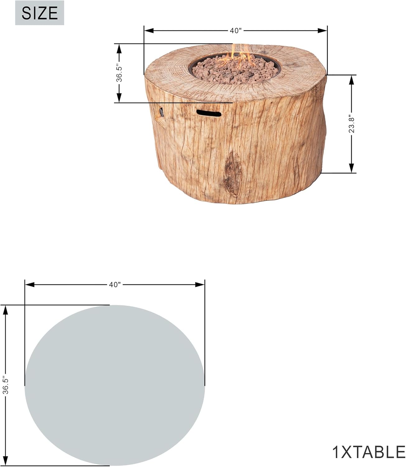 Direct Wicker Gray Metal Stone Propane Outdoor Fire Pit Table