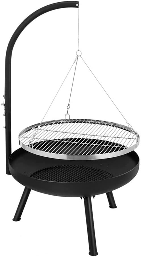 Outdoor Bbq Fire Pit Bowl Tripod Hanging Swivel Grill Adjustable for Camping