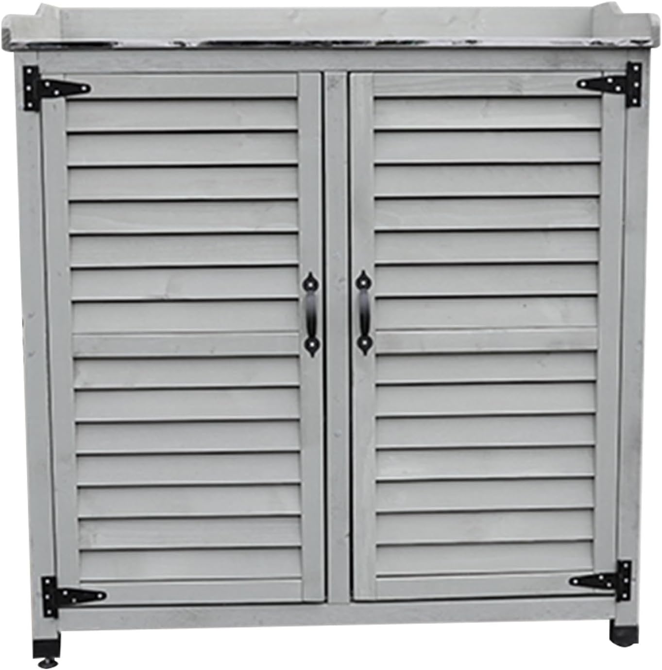 Garden Tool Storage Cabinet, Garden Storage Cabinet W/Metal Tabletop, Wooden Outdoor Storage Cabinet with Double Doors, Wood Workstation for Outdoor Patio (One Color Gray)